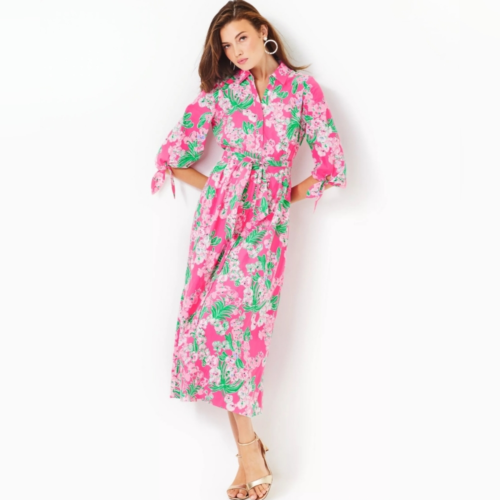Lilly Pulitzer  Amrita Cotton Midi Shirtdress Roxie Pink Worth A Look - Picture 4 of 10
